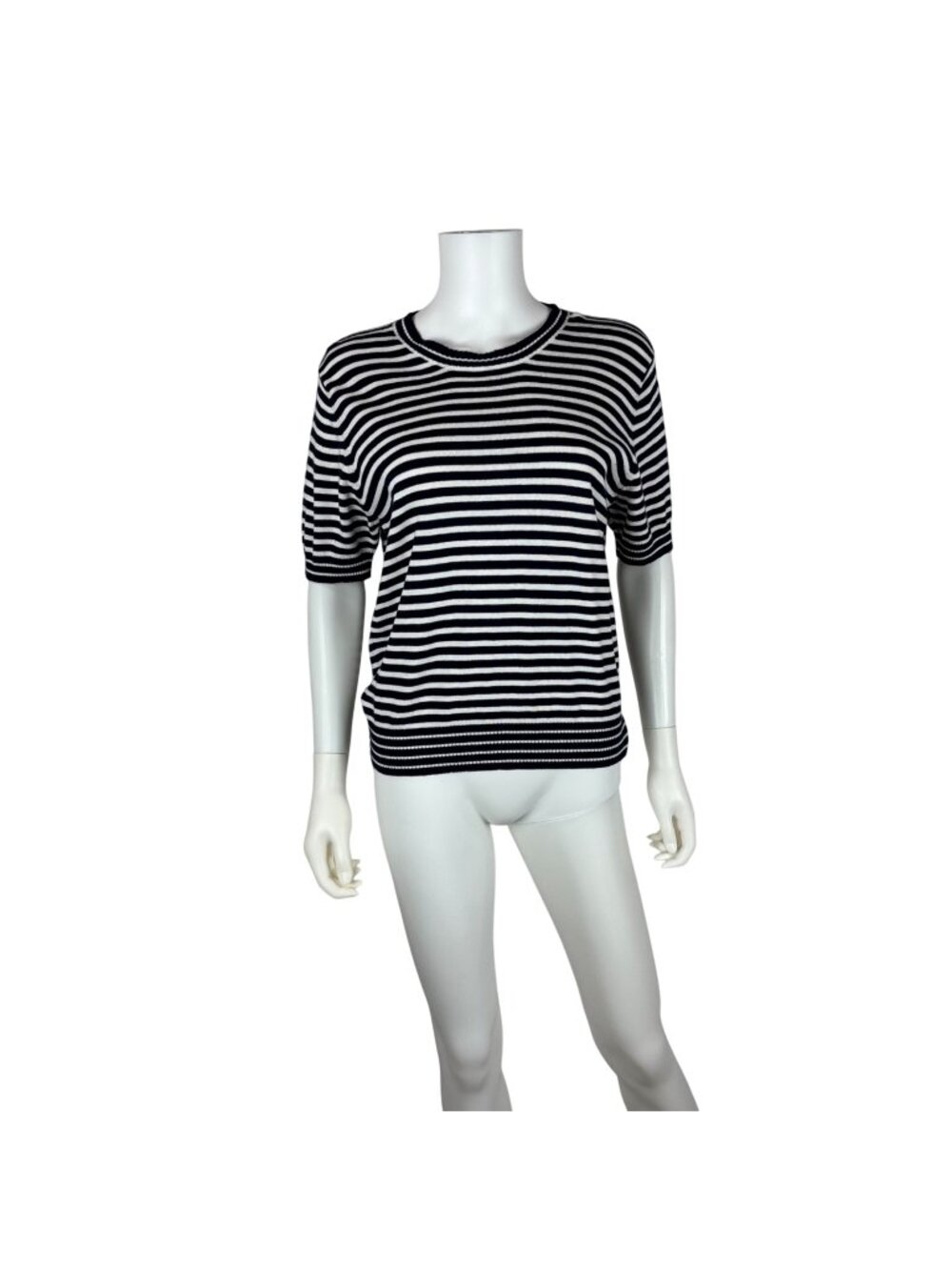 Vintage 90s Striped Sweater Womens M Navy Blue Stripes Nautical Short Sleeve Top